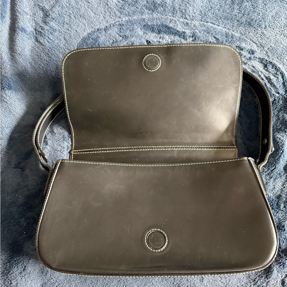 Dooney & Bourke Black Leather Shoulder Bag with White Stitching - Picture 3 of 6